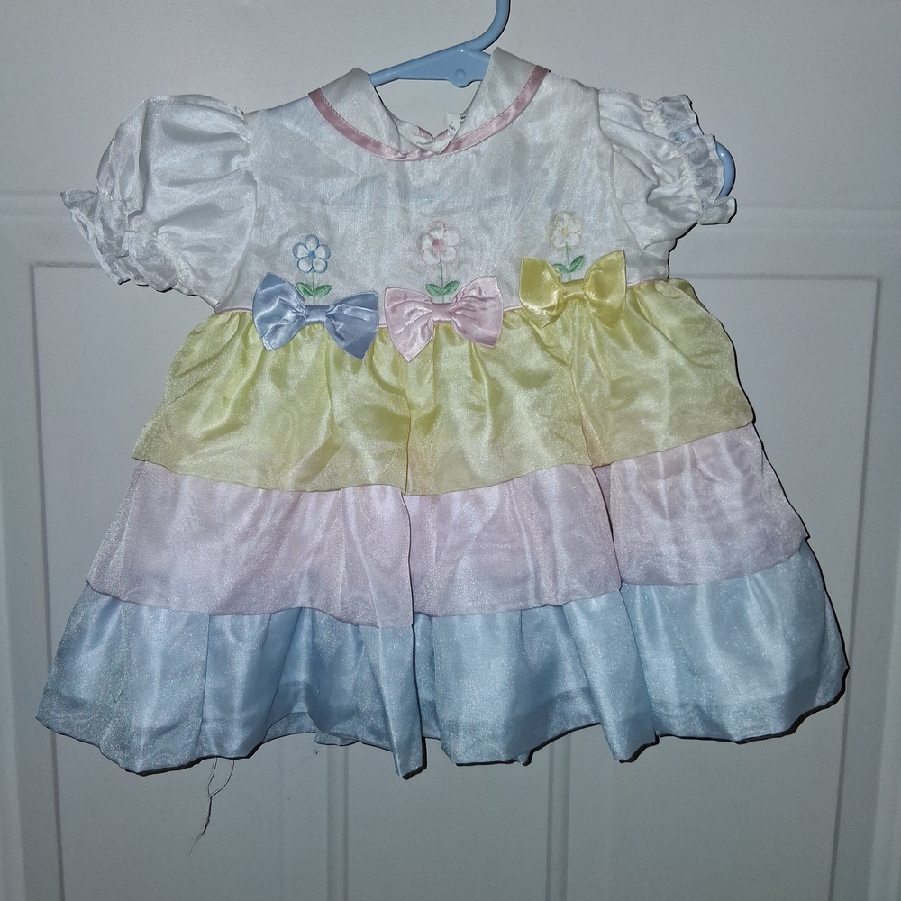 Vintage Pastel Baby Dress with Bows